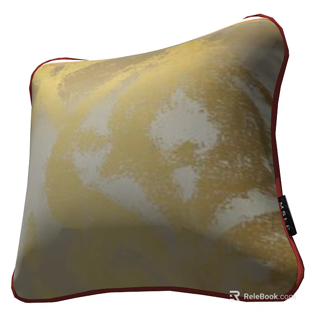 Decorative Yellow and White Abstract Pattern Throw Pillow with Red Trimmed Edge 3d model 