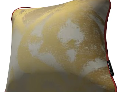 Decorative Yellow and White Abstract Pattern Throw Pillow with Red Trimmed Edge 3d model