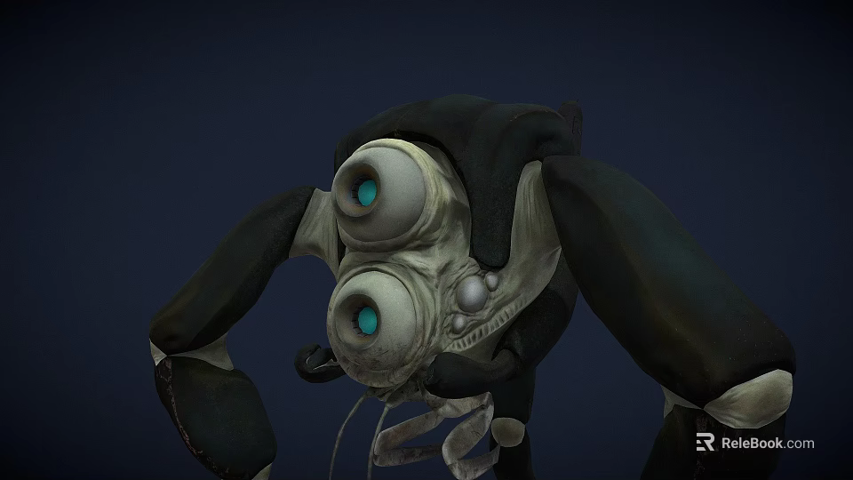 Game Movie Character With Robotic Design Large Blue Eyes And Mechanical Skeleton 3d model 