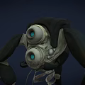 Game Movie Character With Robotic Design Large Blue Eyes And Mechanical Skeleton