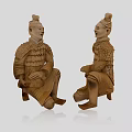 Traditional Chinese Ceramic Terracotta Figurines In Seated Position With Intricate Armor Details