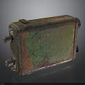Rusted Green Metal Box With Vintage Industrial Bolts And Worn Surface