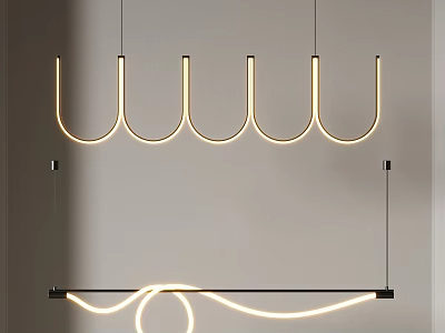 Modern Curved LED Pendant Light With Sleek Metal Structure And Glowing Linear Design 3d model