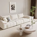 White Modern Multi Person Sofa With Cushions Living Room Coffee Table And Green Plant