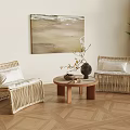 Quiet style leisure chair tea table combination 3d model