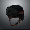 Black Textured Helmet With Red Straps And Protective Goggles 3d model