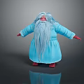 Red Skinned Creature With Long White Beard In Blue Robe Standing On Dark Reflective Surface
