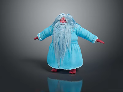 Red Skinned Creature With Long White Beard In Blue Robe Standing On Dark Reflective Surface 3d model