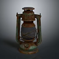 Vintage Rusty Kerosene Lamp With Weathered Metal Frame And Glass Shade