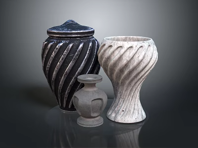 Garden Ornaments Ceramic Vases With Spiral Patterns And Different Textures 3d model