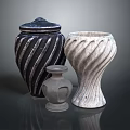 Garden Ornaments Ceramic Vases With Spiral Patterns And Different Textures 3d model