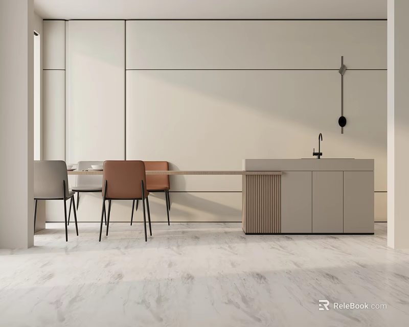 Modern Dining Table Set Interior Design With Chairs Cabinets And Marble Floor 3d model