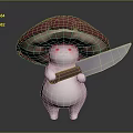Cute Mushroom Cartoon Character Holding Sharp Knife With Red Hat And White Body
