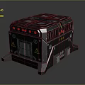 Industrial Machine Component With Black Metal Panels Red Indicator Lights And Yellow Warning Signs