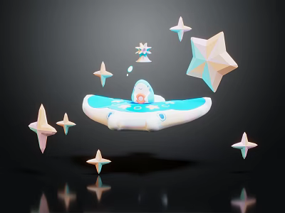 Decorative Ornament Set Featuring Floating Star Ornaments Blue White Base Pastel Colors Various Sizes 3d model
