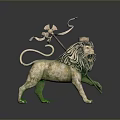 Artistic Lion Sculpture With Metallic Finish Decorative Spear And Green Paws