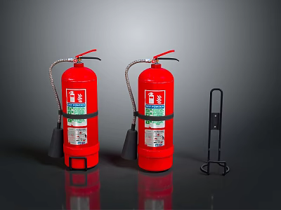 Industrial Fire Safety Equipment Featuring Red Extinguishers And Black Metal Bracket 3d model