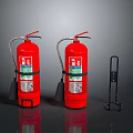 Industrial Fire Safety Equipment Featuring Red Extinguishers And Black Metal Bracket