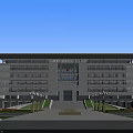 Modern Office Building Exterior With Large Glass Windows Main Entrance Stone Steps And Green Landscaping