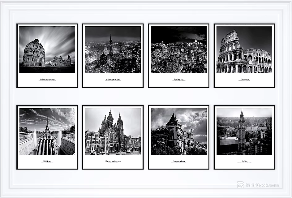 Black And White World Famous Building Photographs For Wall Decor Prints 3d model 