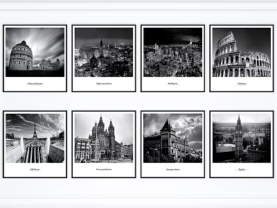 Black And White World Famous Building Photographs For Wall Decor Prints 3d model