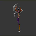 Fantasy Axe Weapon With Purple Handle Red Silver Blade And Spiked Design