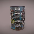 Household Metal Storage Canister with Cylindrical Shape Striped Design and Red Rimmed Top
