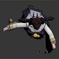 3D Character Woman Wearing Traditional Costume Purple White Robes Red Ribbon Sash Double Bun Hairstyle
