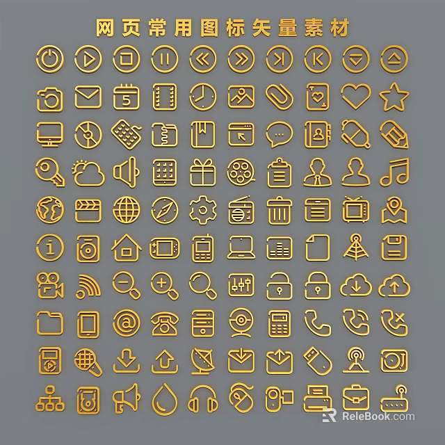 Yellow Line Style Various Icon Set Featuring Diverse Design Elements And Symbols 3d model 