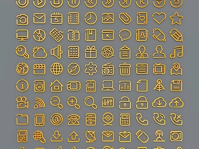 Yellow Line Style Various Icon Set Featuring Diverse Design Elements And Symbols 3d model