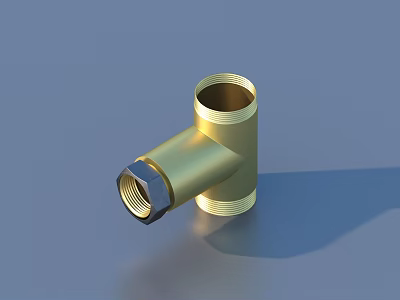 Golden Brass Pipe Tee Fitting With Threaded Connections And Durable Design 3d model