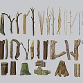 Natural Stone Wood Collection Featuring Branches Logs Trunks and Firewood Stacks 3d model