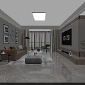 Modern Minimalist Living Dining Room Open Concept With Marble Floor Gray Tone Sofa And Artwork