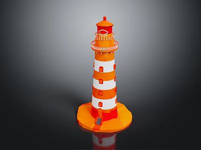 Colorful Striped Lighthouse Tower With Red Top And Base On Black Background 3d model