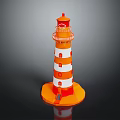 Colorful Striped Lighthouse Tower With Red Top And Base On Black Background