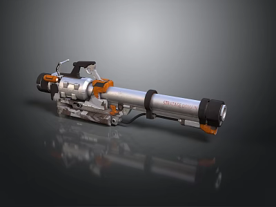 Modern Metallic Rocket Launcher With Orange Black Details And Mechanical Parts 3d model