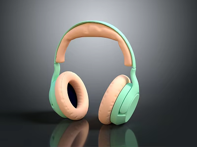 Over Ear Headphones With Mint Green And Peach Soft Ear Cushions And Adjustable Headband 3d model