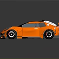 Orange Racing Car with Black Stripes Rear Spoiler and High Performance Design