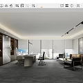 Spacious Modern Office Interior Design With Large Windows Desk And Sofa Area 3d model