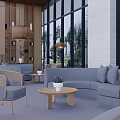 Modern Hotel Lobby Interior With Large Windows Gray Sofa And Greenery 3d model