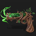 Enchanted Weapon With Wooden Handle Decorated Vines Leaves And Green Glowing Spiral Energy