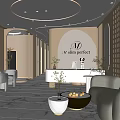 Elegant Modern Beauty Hair Salon Interior With Sofas Reception Counter And Green Plants