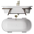 Elegant Modern Freestanding White Bathtub With Wooden Legs And Gold Faucet