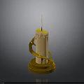 Yellow Candle With Wrapped Decorative Ribbon Golden Base And Wick