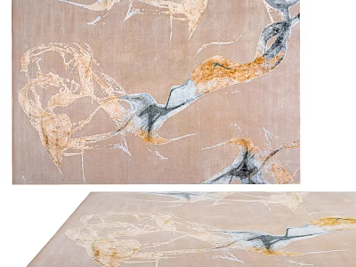 Modern Square Rug Featuring Abstract Pattern Beige Gold Gray Orange Tones 3d model
