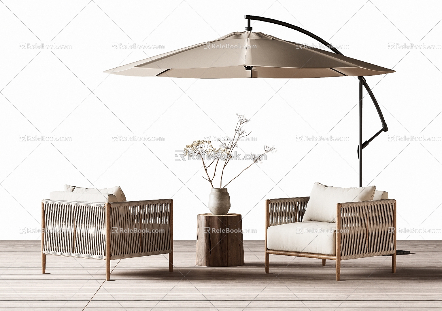 Modern Outdoor Leisure Chair Outdoor Table and Chair Rattan Chair Sunshade 3d model