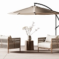 Modern Outdoor Leisure Chair Outdoor Table and Chair Rattan Chair Sunshade 3d model