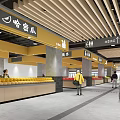 Spacious Modern Supermarket Interior Featuring Fresh Fruit Shelves Customers And Signs