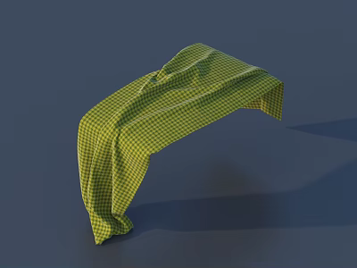 Neatly Folded Green Checkered Towel Placed On Blue Background With Soft Texture 3d model