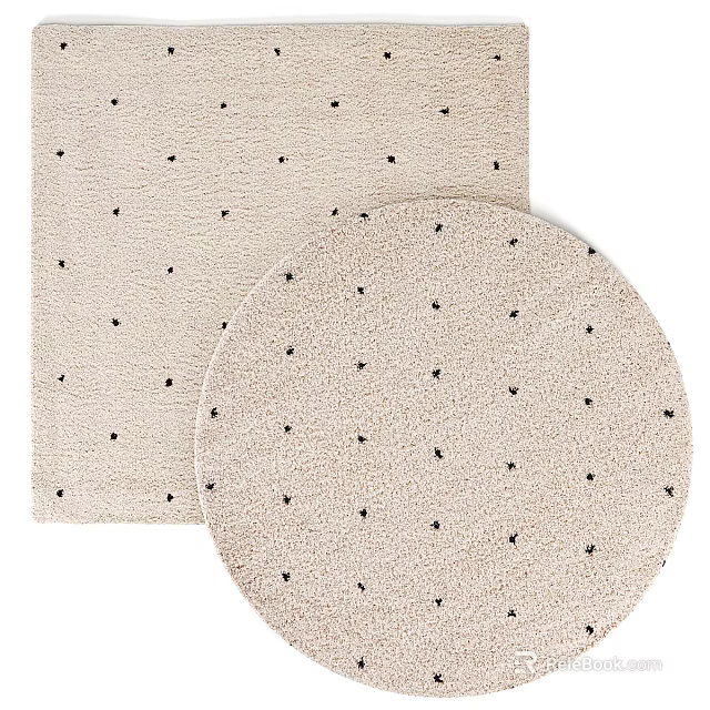 Round Rug With Black Dots On Light Beige Background 3d model
